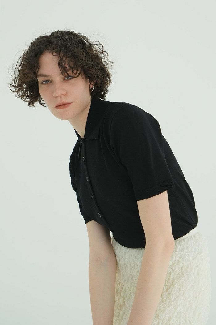 SHOULDER PADS POLO KNIT TOPS 18106-2192｜CLANE クラネ通販